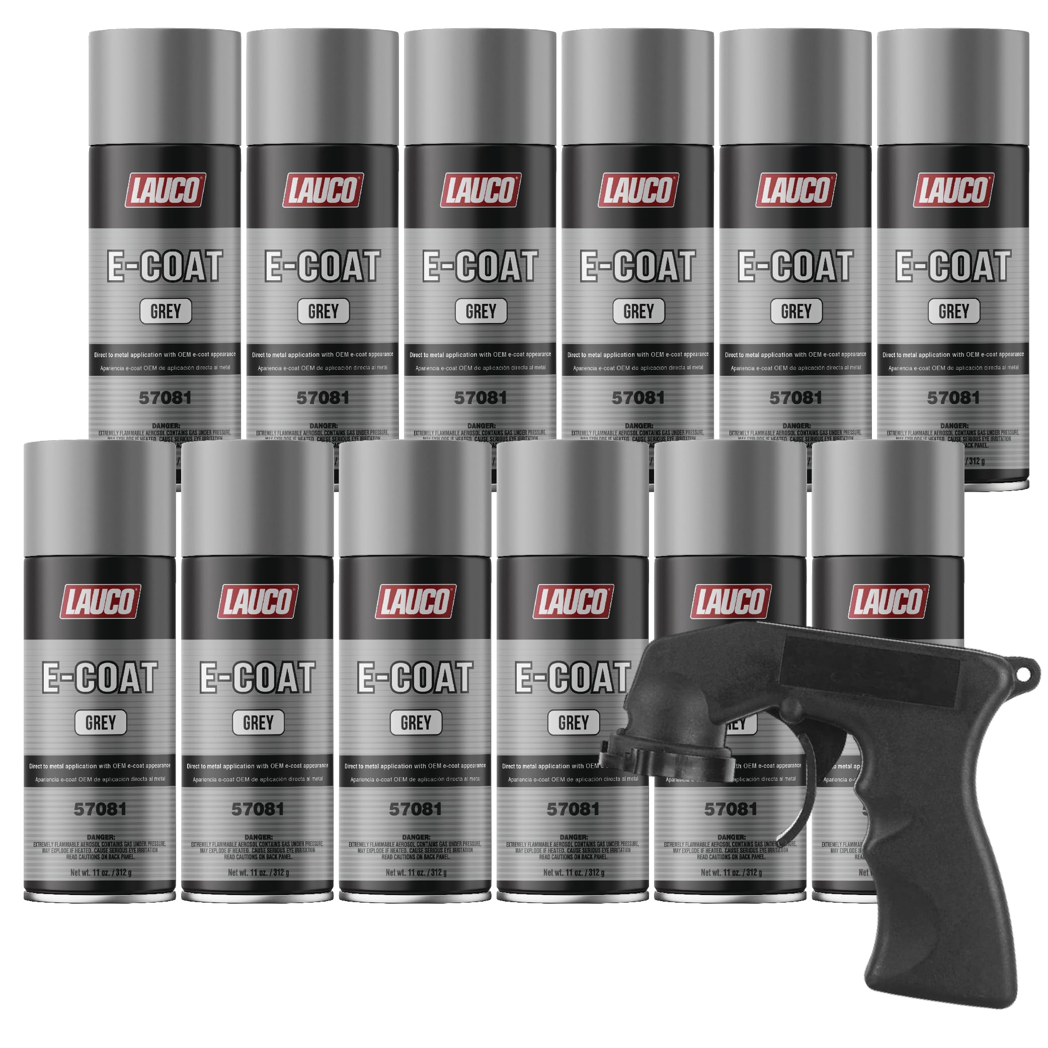 LAUCO E-Coat Gray (12-Pack) - 11oz Aerosol Spray Paint Can w/Gun - Direct to Metal (DTM) Automotive Primer, Restoration, Ecoat Finish (57081)