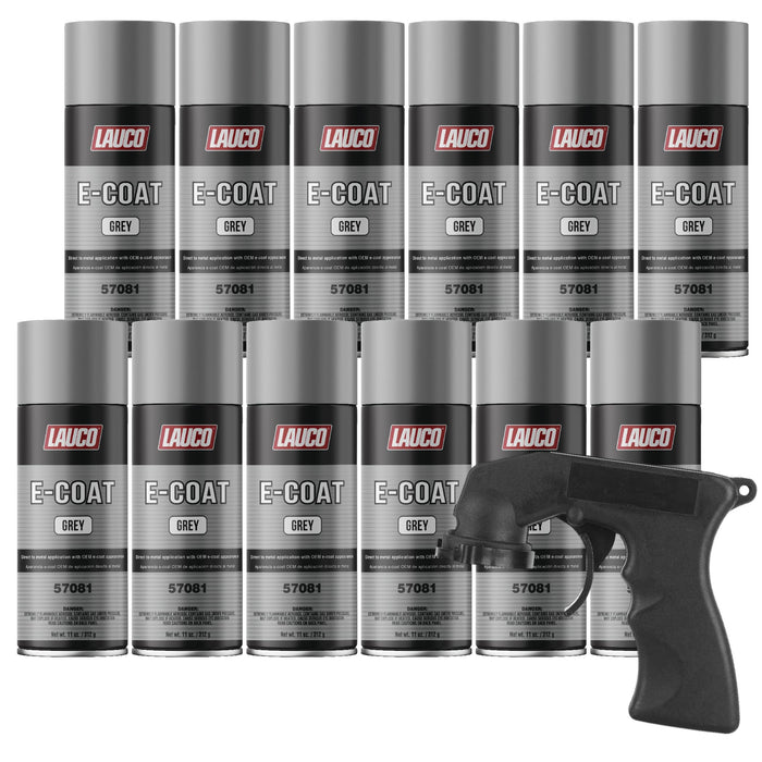 LAUCO E-Coat Gray (12-Pack) - 11oz Aerosol Spray Paint Can w/Gun - Direct to Metal (DTM) Automotive Primer, Restoration, Ecoat Finish (57081)