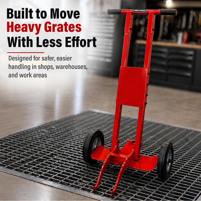 Grate Lifter Trolley – Heavy Duty Floor Grate Removal Tool with 8" Air Wheels, Ergonomic Spray Booth Grate Lift Cart – Supports up to 250 lbs, Industrial Grate Handling Tool 37526
