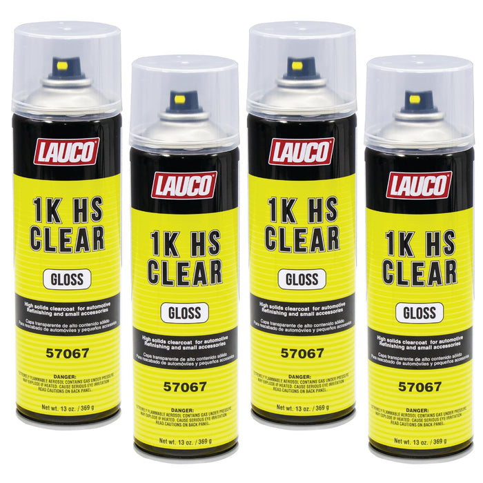 LAUCO 1K HS Gloss Clear 13 oz. Automotive Aerosol Spray Paint Can - Pack of 4 - Acrylic Clear Coat Perfect for Protecting Refinish Color on Small Accessories 57067