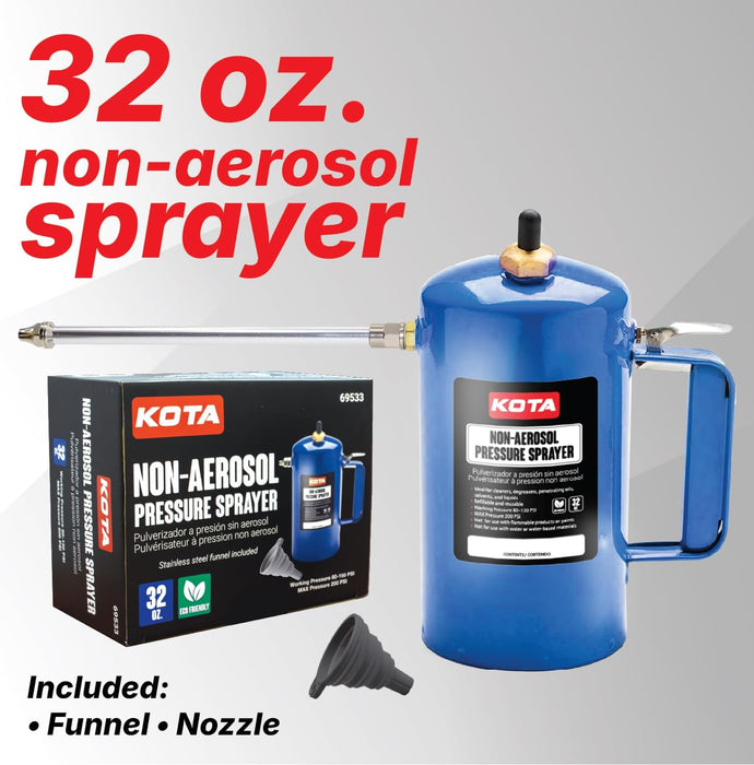 KOTA Non-Aerosol Pressure Sprayer, Refillable Steel Bottle, 32oz