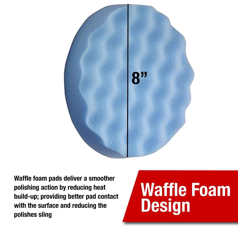 LAUCO 8-Inch/ 203.2mm Blue Waffle Light Cut Grip Foam Polishing Buff Pad Hook & Loop