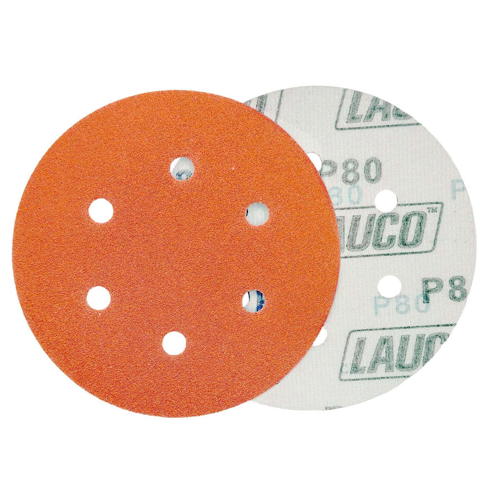 50 PCS 6 Inch 6 Hole Ceramic Sanding Discs P80 Grit, Hook and Loop Orbital Sandpaper, Heavy Duty Sandpaper for Wood, Metal, Automotive, Paint Removal