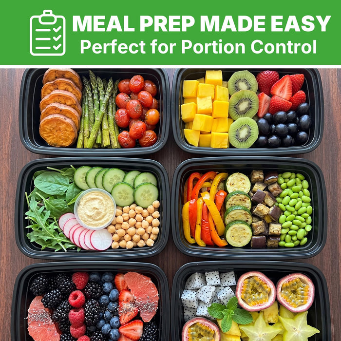 50 Pack (100-Piece) Meal Prep Containers Rectangle 28oz Reusable with Lids, Sturdy Leakproof & Food Safe, Microwave, Freezer, Dishwasher Safe Prep Containers, To Go Take Out Plastic Food Storage 75898