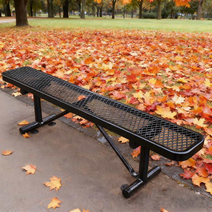LAUCO Heavy Duty Expanded Metal Mesh Picnic Bench, Industrial Style Outdoor Bench with Steel Frame, 1000 lbs Capacity, Black Thermoplastic Coating (Black)