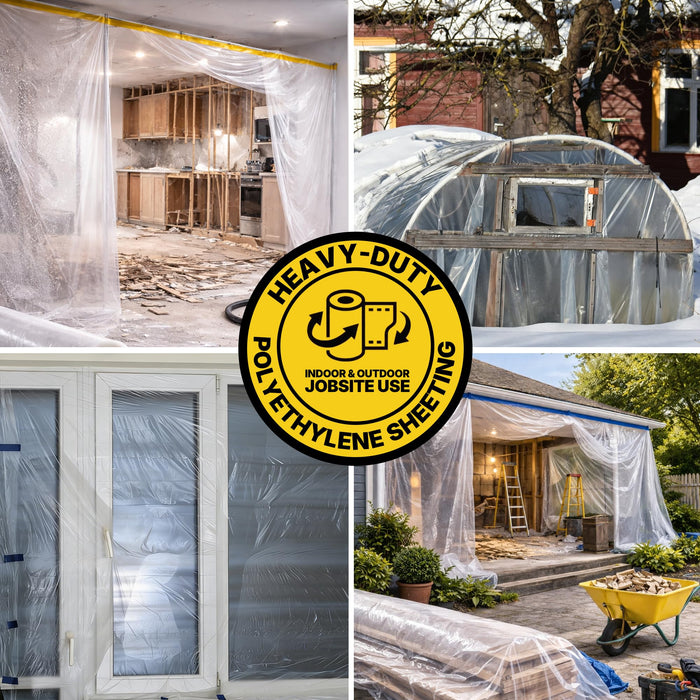 Lauco Heavy Duty Construction Plastic Sheeting 10' x 100' Roll – 6 Mil Clear Polyethylene Sheet – Waterproof Vapor Barrier, Dust & Moisture Protection for Painting, Furniture, Carpet & Contractor Use
