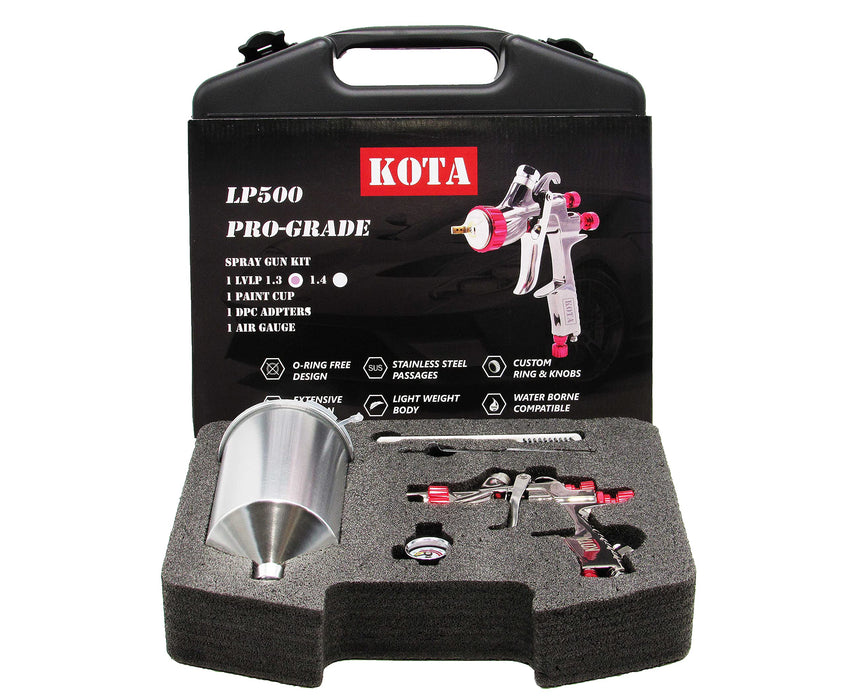 Paint Spray Gun Kit LVLP 1.3mm/1.4mm Nozzle with Aluminum Cup, Air Gauge, Adapter and Cleaning Accessories (Silver) (1.4mm) 8823