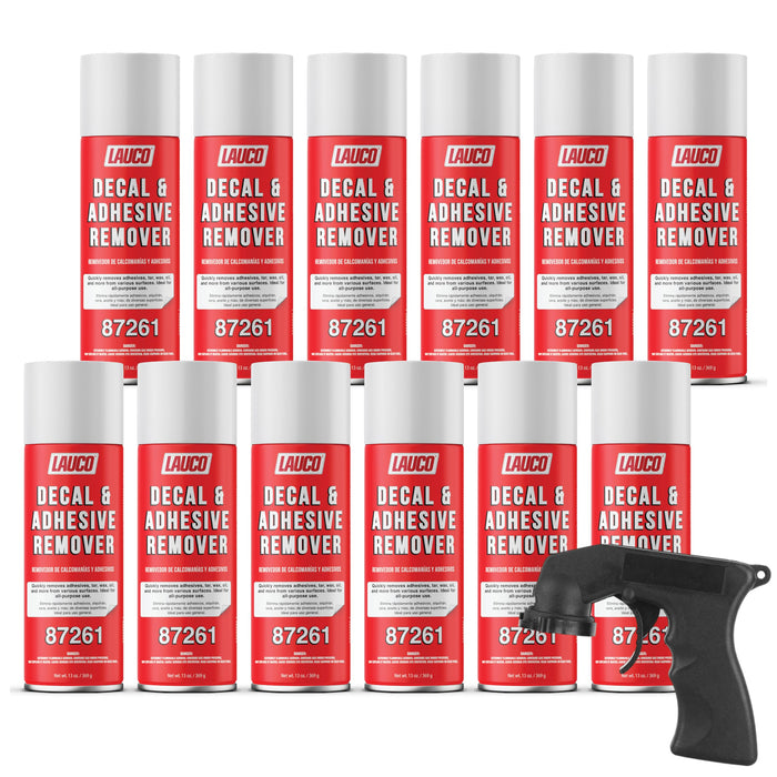LAUCO Decal & Adhesive Remover – 13 oz Aerosol Spray – Removes Stickers, Tar, Wax, Oil, Bugs, Sap – Safe on Cured Paint, Vinyl & Fabrics – Single & Multi-Pack Option (12)