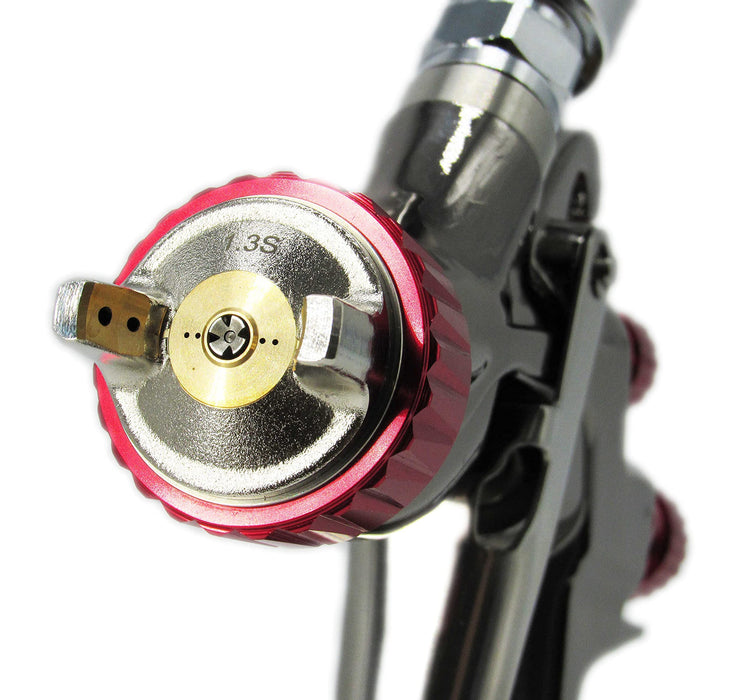Spray Paint Gun Kit LVLP Gravity Feed (1.3mm Nozzle) | Includes Air Gauge, Aluminum Cup, Adapter & Cleaning Kit | Low Volume Low Pressure Automotive Refinish Sprayer 8822
