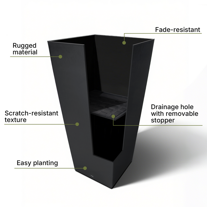 HIG 30-Inch Tall Black Planter – Modern Tapered Square Flower Pot for Indoor & Outdoor Use, Durable Plastic, Weatherproof & UV Resistant with Drainage Hole, Large Decorative Plant Container