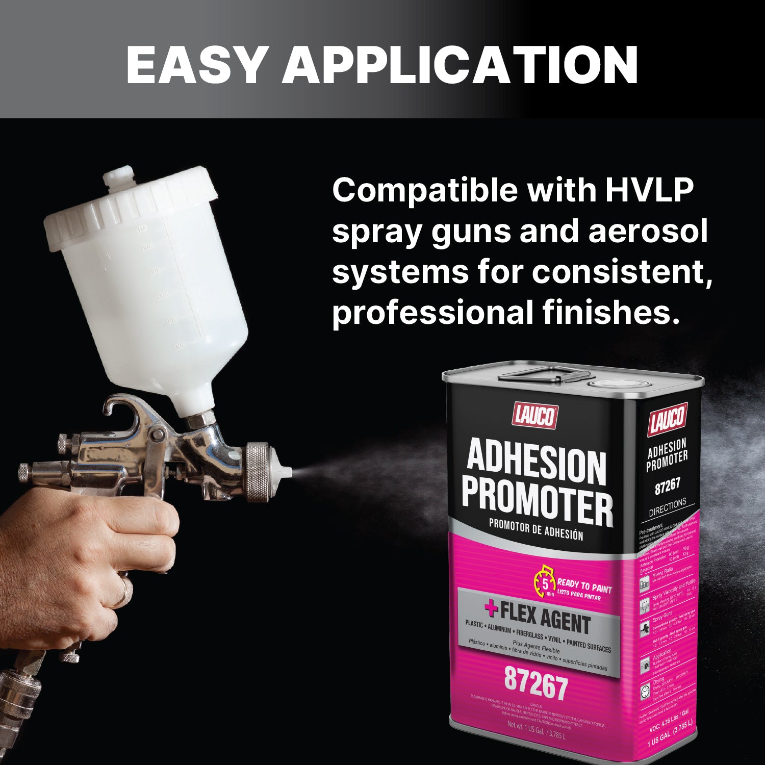 Lauco Adhesion Promoter 1 Gallon – Automotive Plastic Adhesion Promoter for Paint, Primer & Topcoat | Flex Agent Included | For Plastic, Metal, Aluminum, Fiberglass, Bumpers, Panels – Fast Dry - (87267)
