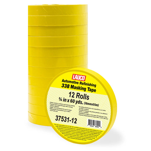 Automotive Masking Tape Yellow Painters Tape for Car Painting, High Temperature Resistant Refinishing Tape, Clean Removal No Residue, Professional Auto Body Shop Masking Tape Bulk (0.75in-12rolls) LAUCO