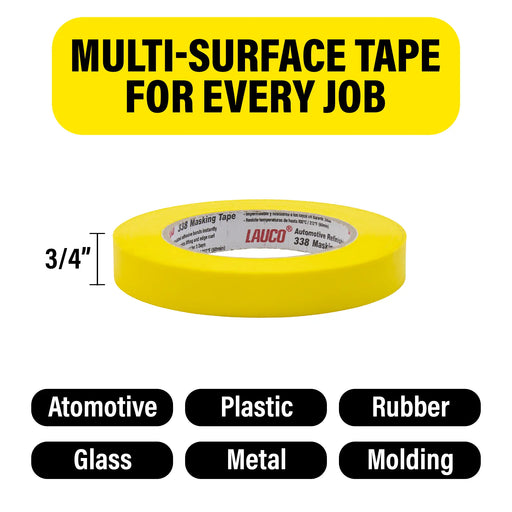 Automotive Masking Tape Yellow Painters Tape for Car Painting, High Temperature Resistant Refinishing Tape, Clean Removal No Residue, Professional Auto Body Shop Masking Tape Bulk (0.75in-12rolls) LAUCO