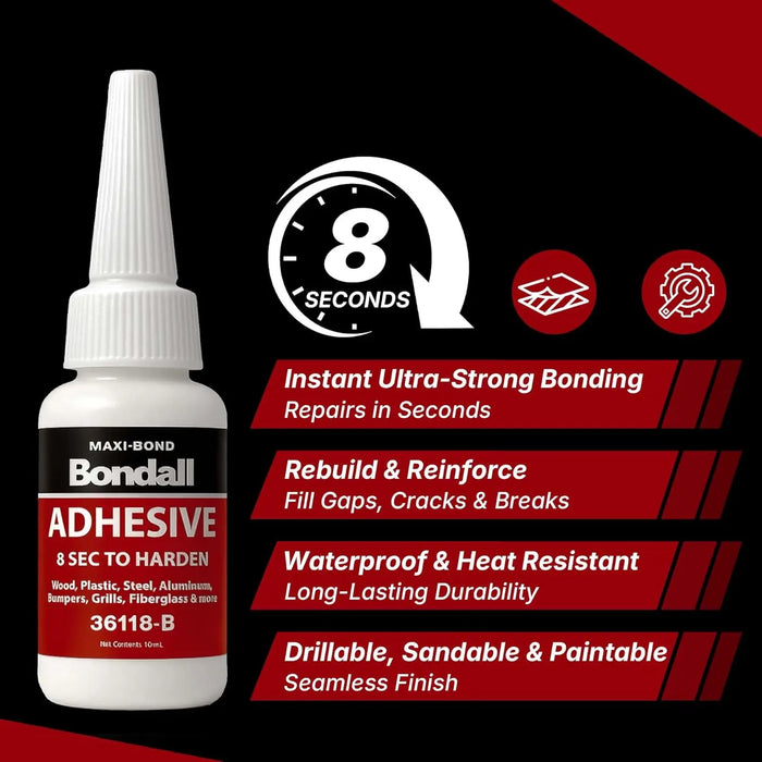 BONDALL Instant Bonding Adhesive Repair Kit, 4PC Set with (2) Super Glue Bottles, Plastic & Metal Reinforcing Powders (Black & Grey), Strong Waterproof Adhesive. LAUCO