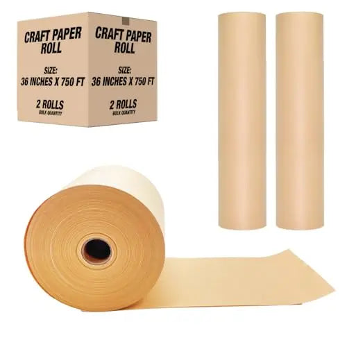 Brown Kraft Paper Rolls 36" x 9000" (750') 2 Rolls - Ideal for Gift Wrapping, Packing Paper for Moving, Shipping, Floor Covering, Flower Bouquet, Bulletin Board, Arts & Crafts LAUCO
