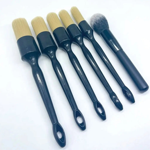 Car Detailing Brush Set, 6 Pack Natural Boars Hair Detailing Brushes - 46992 Unbranded