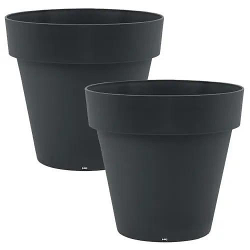 Classic Round Plastic Plant Pot with Wide Lip, Lightweight UV Resistant Flower Pot with Drainage Holes, Indoor & Outdoor Planter for Herbs, Vegetables & Flowers (2 Pack) (Dark Grey, 22 INCH) LAUCO