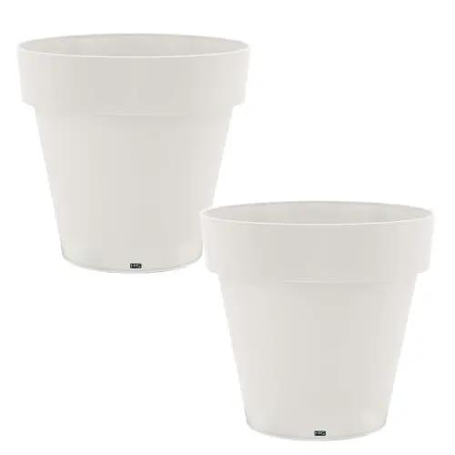 Classic Round Plastic Plant Pot with Wide Lip, Lightweight UV Resistant Flower Pot with Drainage Holes, Indoor & Outdoor Planter for Herbs, Vegetables & Flowers (2 Pack) (White, 17 INCH) LAUCO