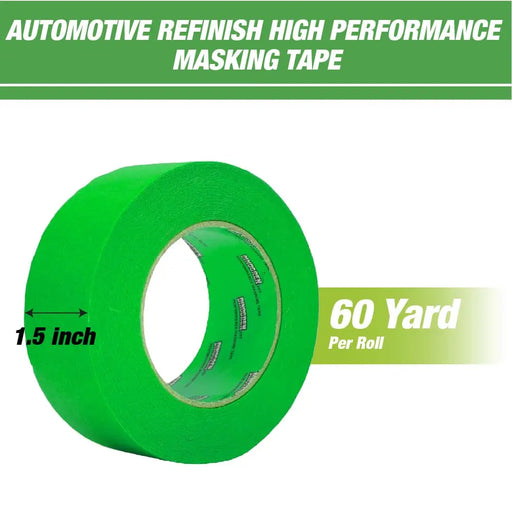 DINOGREN Painters Tape – Green Automotive Masking Tape, Heat & Water Resistant (1.5" x 60 yd, 6 Rolls) [7766-6] LAUCO