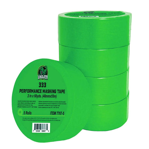 DINOGREN Painters Tape – Green Automotive Masking Tape, Heat & Water Resistant (2" x 60 yd, 5 Rolls) [7767-5] LAUCO