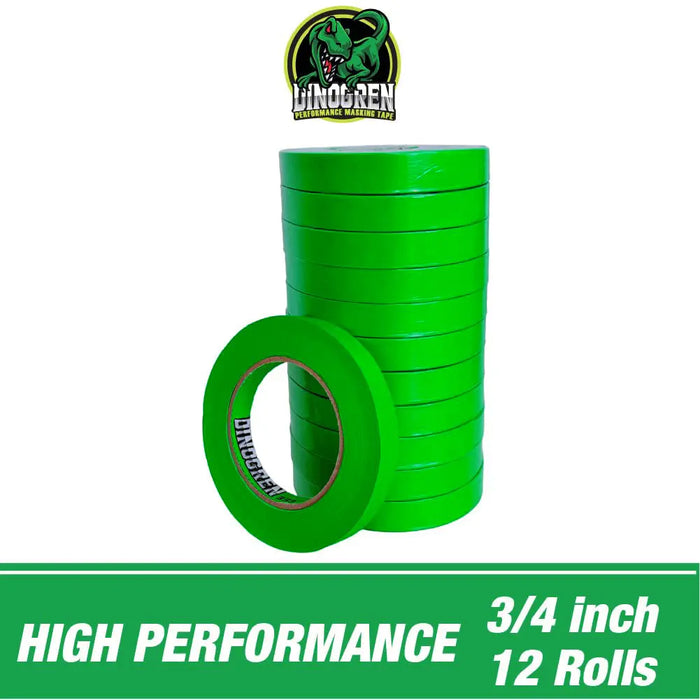 DINOGREN Painters Tape – Green Automotive Masking Tape, Heat & Water Resistant (3/4" x 60 yd, 12 Rolls) [7765-12] LAUCO