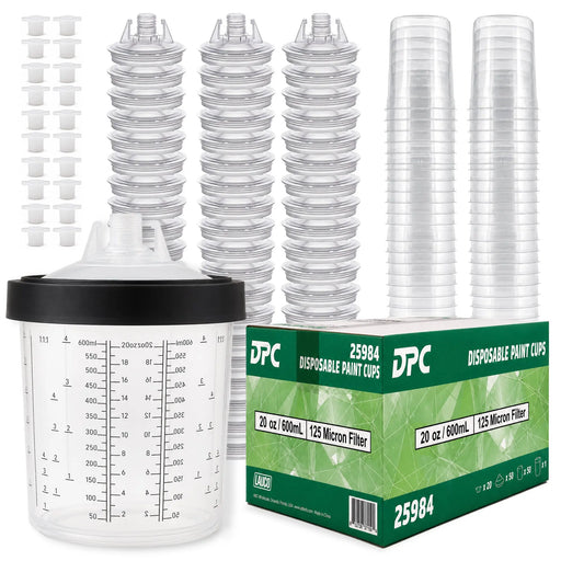 Disposable 20 Ounce (600ml) Paint Spray Gun Cups Liners and Lid System, 50 Pack 125 MIC Kit National Supply Company