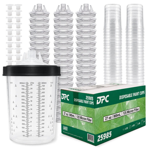 Disposable 27 Ounce (800ml) Paint Spray Gun Cups Liners and Lid System, 50 Pack 125 MIC Kit National Supply Company
