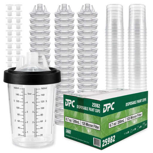 Disposable 6 Ounce (200ml) Paint Spray Gun Cups Liners and Lid System, 50 Pack 125 MIC Kit National Supply Company