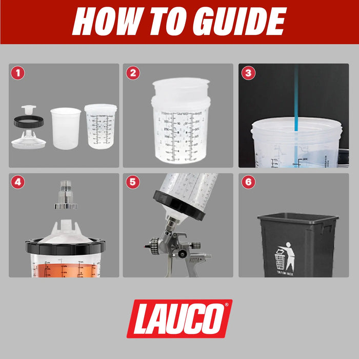 Disposable 6 Ounce (200ml) Paint Spray Gun Cups Liners and Lid System, 50 Pack 125 MIC Kit National Supply Company