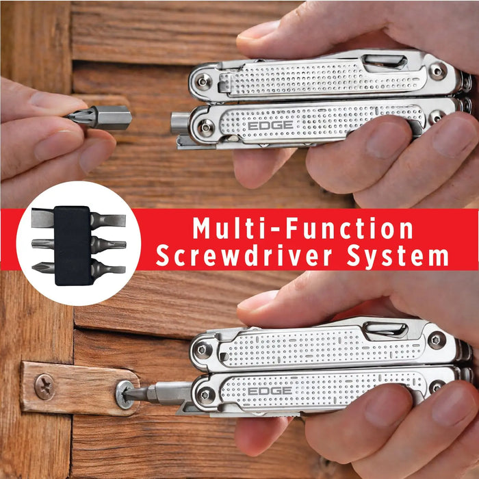 EDGE 14-in-1 Stainless Steel Multi-Tool Pliers with Knife, Saw, Scissors, Wire Cutter and Screwdriver Bits, Compact Folding Pocket Tool for Camping, Survival, Fishing and Car Emergency LAUCO