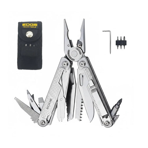 EDGE Multi-Tool Pliers Stainless Steel with Knife 14-in-1, Saw, Scissors, Wire Cutter and Screwdriver Bits, Compact Folding Pocket Tool for Camping, Survival, Fishing and Car Emergency LAUCO
