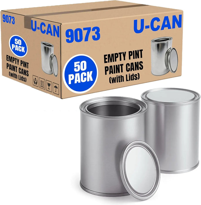 Empty Metal Pint Paint Cans with Lids - Box of 50 - 9073 National Supply Company