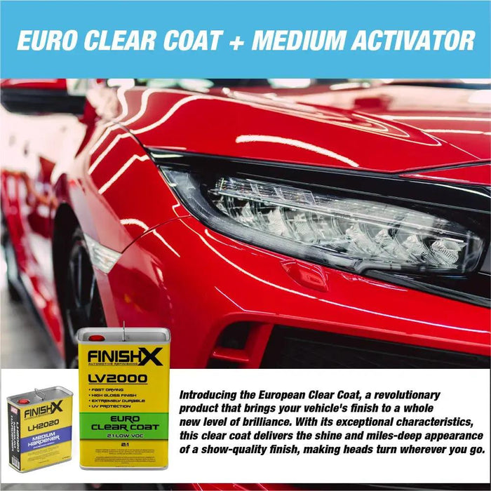 FinishX Low VOC 2:1 Euro HS Automotive Clear Coat 7.5 Liter Kit with Activator/Hardener Hardener: Medium Hardener National Supply Company