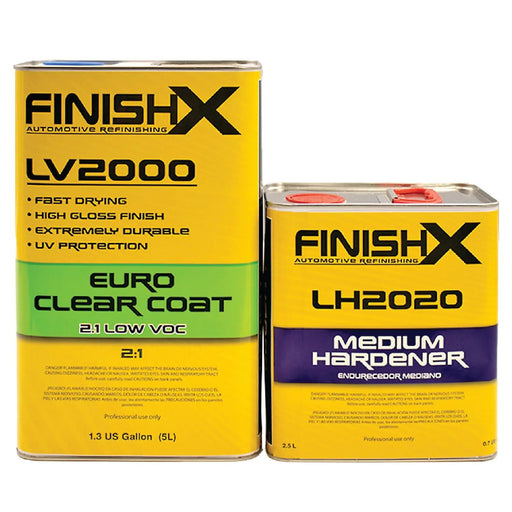 FinishX Low VOC 2:1 Euro HS Automotive Clear Coat 7.5 Liter Kit with Activator/Hardener Hardener: Medium Hardener National Supply Company