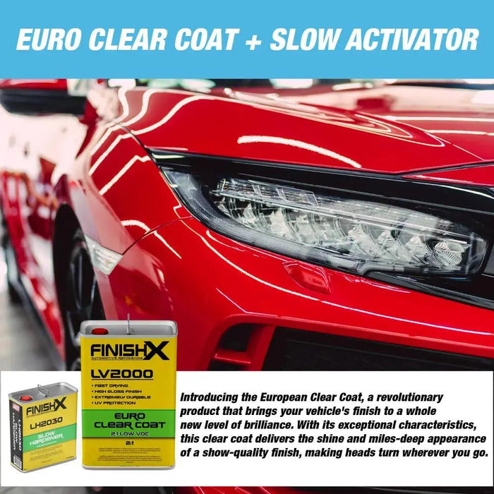 FinishX Low VOC 2:1 Euro HS Automotive Clear Coat 7.5 Liter Kit with Activator/Hardener Hardener: Slow Hardener National Supply Company