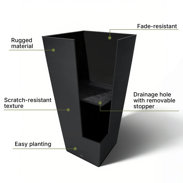 HIG 30-Inch Tall Black Planter – Modern Tapered Square Flower Pot for Indoor & Outdoor Use, Durable Plastic, Weatherproof & UV Resistant with Drainage Hole, Large Decorative Plant Container LAUCO