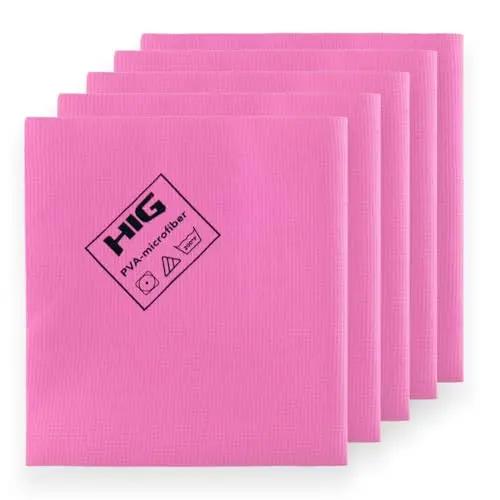 HIG PVA Microfiber Cleaning Towels, Professional Grade Synthetic Chamois Cloths for Streak Free Shine, Ultra Absorbent, Smooth & Reusable All-Purpose Cleaning Rags for Home, Car & Kitchen (5, Pink) LAUCO