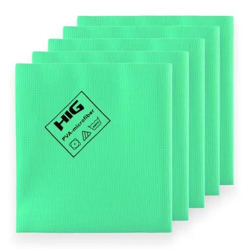 HIG PVA Microfiber Cleaning Towels, Professional Grade Synthetic Chamois Cloths for Streak Free Shine, Ultra Absorbent, Smooth & Reusable All-Purpose Cleaning Rags for Home, Car & Kitchen (5, Green) LAUCO