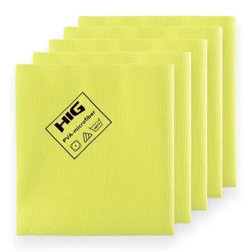 HIG PVA Microfiber Cleaning Towels, Professional Grade Synthetic Chamois Cloths for Streak Free Shine, Ultra Absorbent, Smooth & Reusable All-Purpose Cleaning Rags for Home, Car & Kitchen (5, Yellow) LAUCO