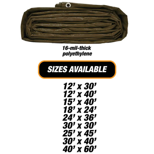 Heavy Brown Tarp - 16 MIL Multipurpose UV Resistant, Waterproof Protective Tarp Cover with Metal Grommets and Reinforced Edges - for Roof, Camping, Patio, Pool, Boat, Car National Supply Company