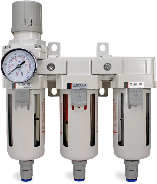 Heavy Duty Industrial Grade 1/2" NPT 3 Stage Air Drying System,Coalescing Filter, Particulate Filter, Desiccant Dryer and Air Regulator, Manual Drain, For Plasma Cutter and Paint Spray LAUCO