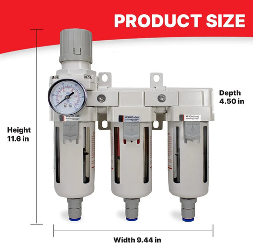 Heavy Duty Industrial Grade 1/2" NPT 3 Stage Air Drying System,Coalescing Filter, Particulate Filter, Desiccant Dryer and Air Regulator, Manual Drain, For Plasma Cutter and Paint Spray LAUCO
