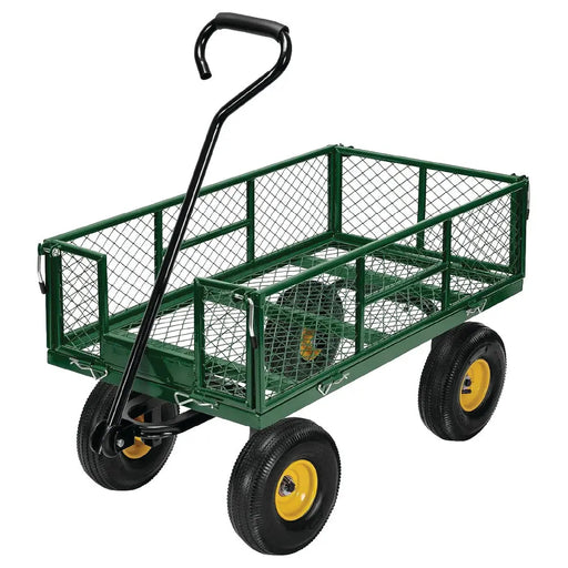 Heavy-Duty Steel Garden Cart with Removable Mesh Sides, Flatbed Conversion, 600 lb Capacity - Green National Supply Company