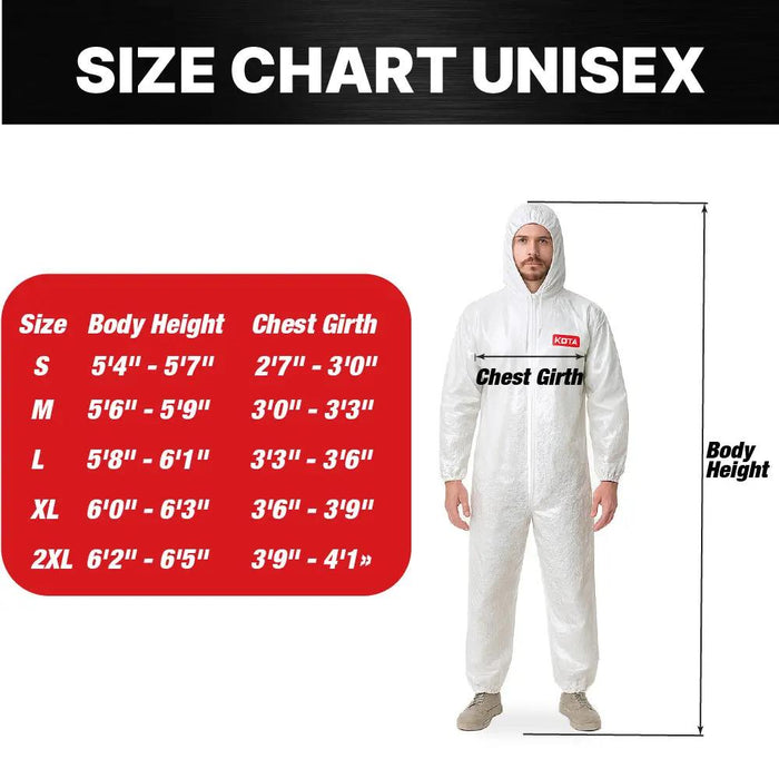 KOTA Disposable Coverall Suit - Hooded coverall, Elastic Waist & Wrist - Spray Painting National Supply Company