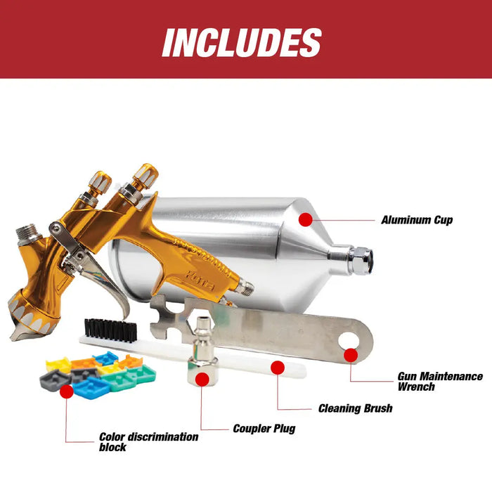 KOTA Gold Edition HVLP Paint Spray Gun with 1.3 MM or 1.4 MM Nozzle (with Cup) - National Supply Company