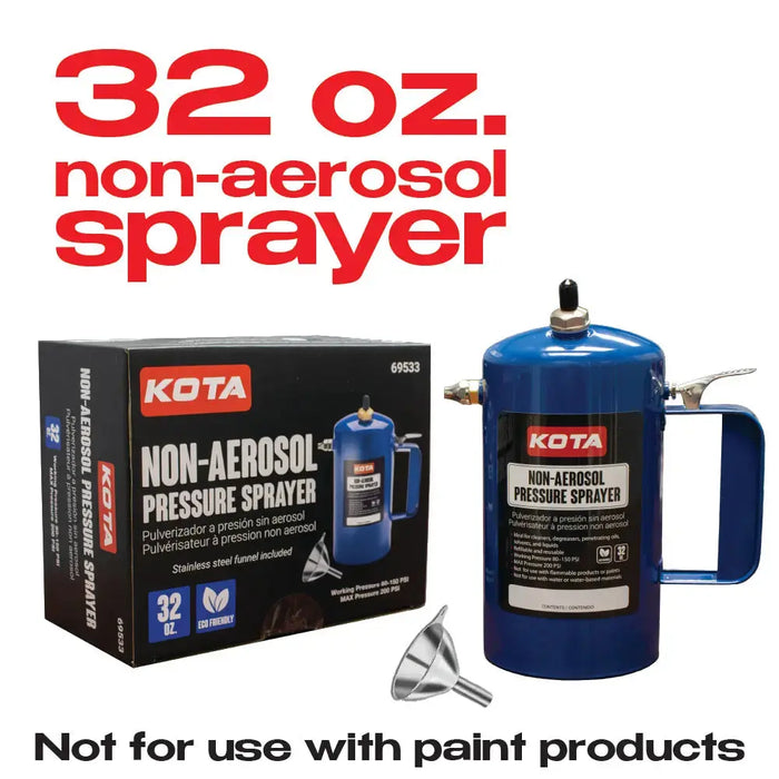 KOTA Non-Aerosol Pressure Sprayer, Refillable Steel Bottle, 32oz Color: Red & Blue National Supply Company