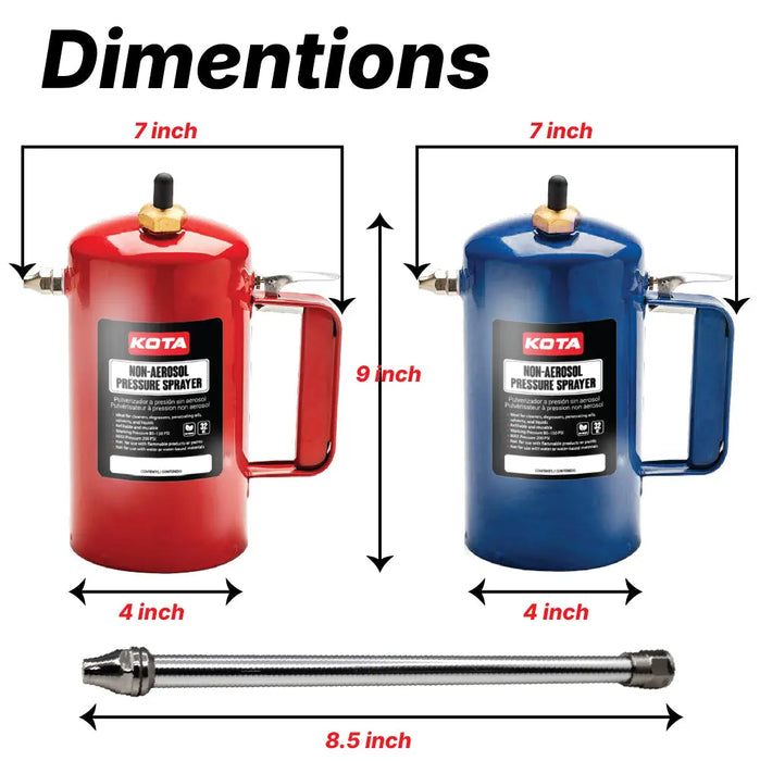 KOTA Non-Aerosol Pressure Sprayer, Refillable Steel Bottle, 32oz Color: Red & Blue National Supply Company