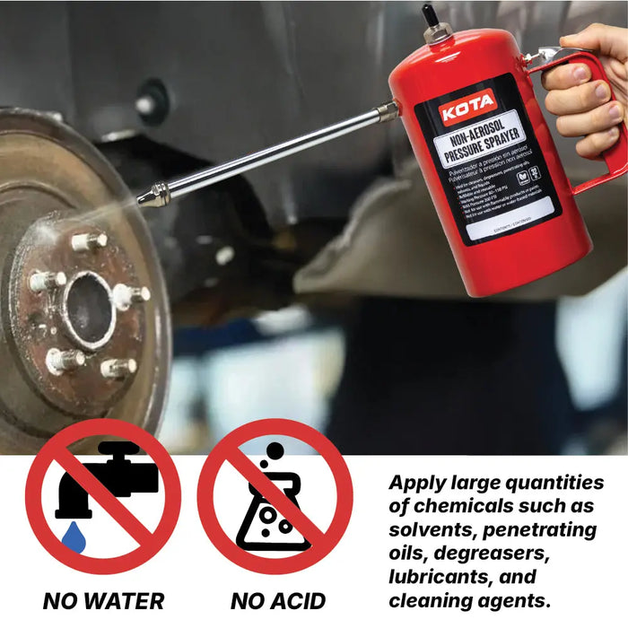 KOTA Non-Aerosol Pressure Sprayer, Refillable Steel Bottle, 32oz Color: Red & Blue National Supply Company