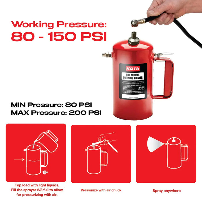 KOTA Non-Aerosol Pressure Sprayer, Refillable Steel Bottle, 32oz National Supply Company