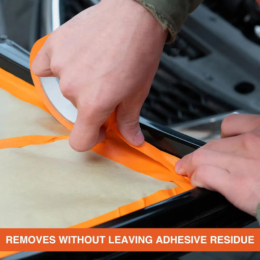 LAUCO 1.5 in. x 60 Yd (6 Roll) Orange Automotive Refinishing Masking Tape, Moisture, UV, and Heat Resistant, Multi-Purpose Masking Tape, No Residue (19541-6) LAUCO